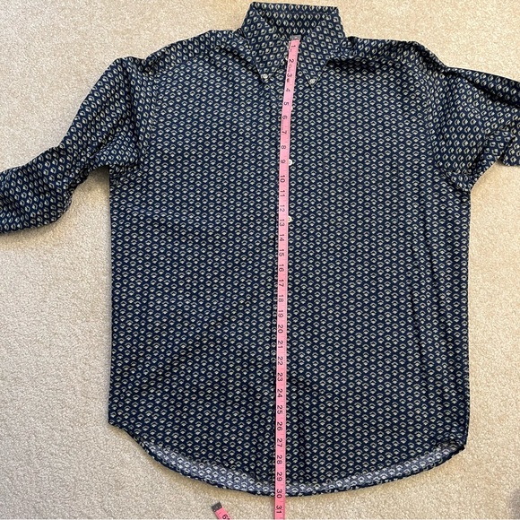 VINTAGE Banana Republic Shirt Mens Medium Blue Geometric Cotton Button Up FLAW - Picture 6 of 8